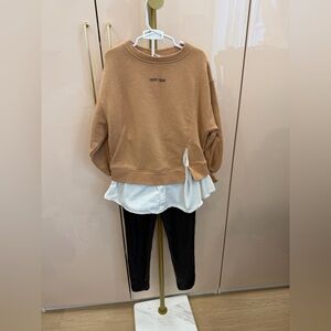 Zara Camel Sweatshirt with White Hem